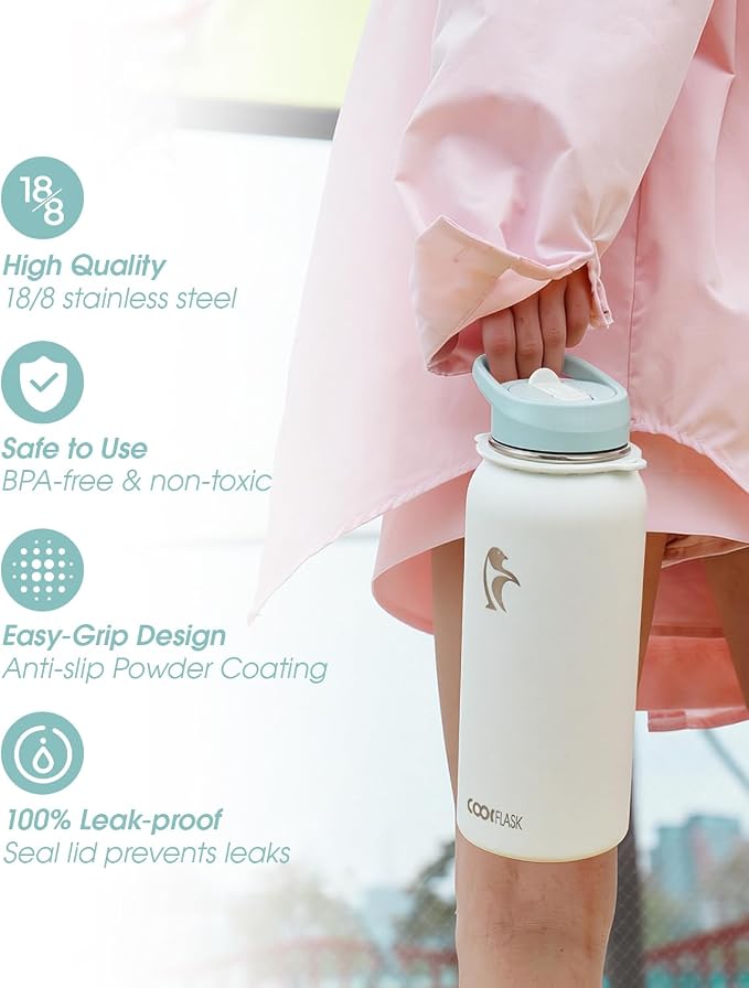 Coolflask Water Bottle with Straw, 32 oz Insulated Metal Water Flask with Straw - Image 5