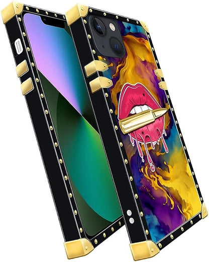 Compatible with iPhone 13 Case, Cool Corlorful Lip Marble Luxury Golden - Image 3