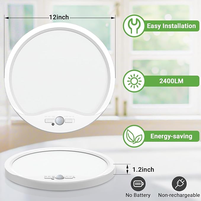 zemty 4Pack 12inch Motion Sensor Ceiling Lights Wired, 24W 2400lm 3CCT/3 - Image 5