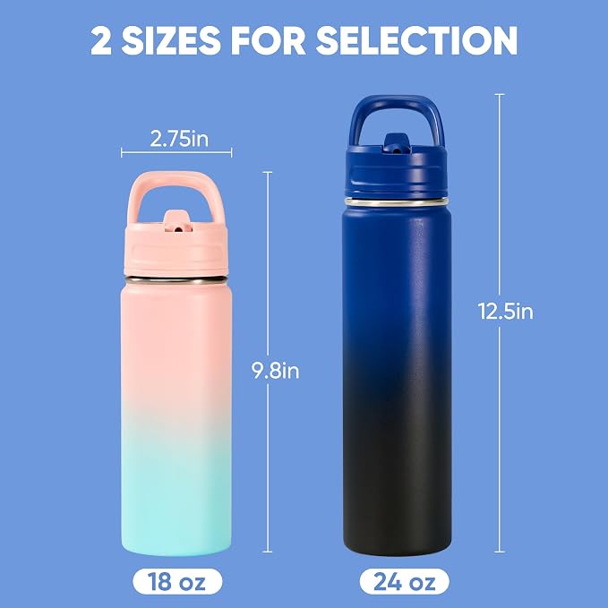 Fijinhom 2 Pack 18oz Insulated Stainless Steel Water Bottle - Image 2