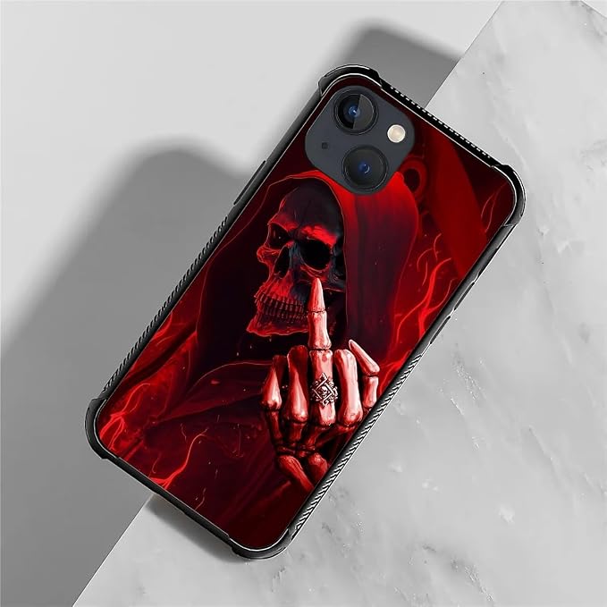 for iPhone 13 Mini Case, Gestures Funny Skull Pattern Graphic Design Girl Boy - Image 5