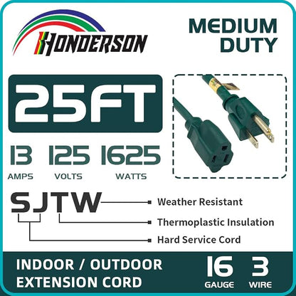 25FT Outdoor Extension Cord-16/3 SJTW Durable Green Extension Cable - Image 3
