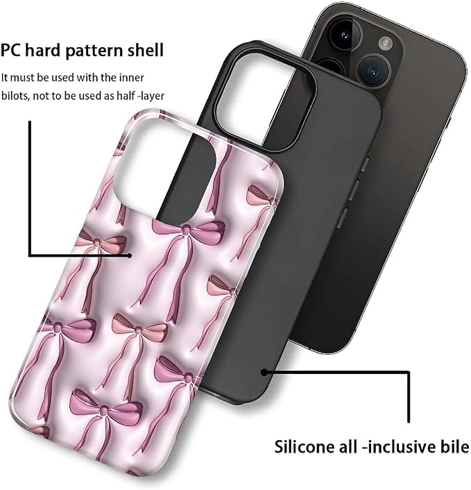 for iPhone 15 Pro Case, HL2 Abstract Ribbons Bows Hybrid 2 Layer Hard Shell - Image 3