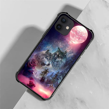 for iPhone 12 Mini Case, Star Two Wolfs Howling Pattern Graphic Design Girl Boy - Image 2