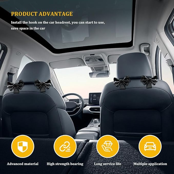 2PCS Car Hooks for Purses and Bags, Cute Bow Car Seat Headrest Hook, Car - Image 4