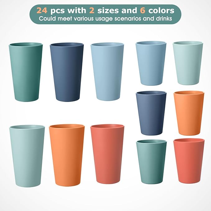 HEYCOME 24 Pcs Unbreakable Plastic Cups Set, Stackable Water Tumblers, Drinking - Image 3
