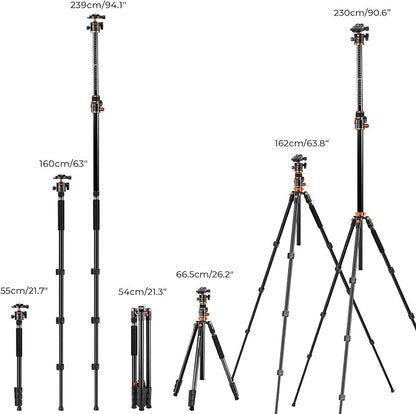 K&F CONCEPT 90''/230cm Ultra High Camera Tripod, Horizontal Overhead Shooting - Image 6