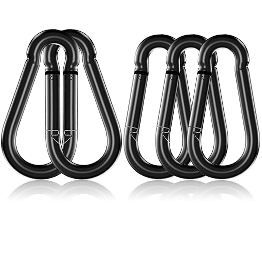 5 Pack 5.5" Heavy Duty Carabiner Clips, M14 Black Galvanized Steel Spring Snap by SEUNGCH