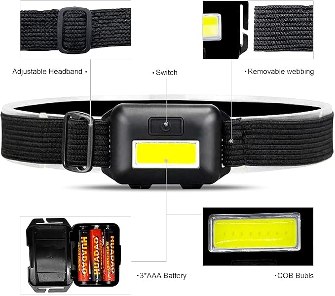 8 Pack Led Headlamp for Adults and Kids, 1.1oz/31g COB Flood Light Ultra Bright - Image 6