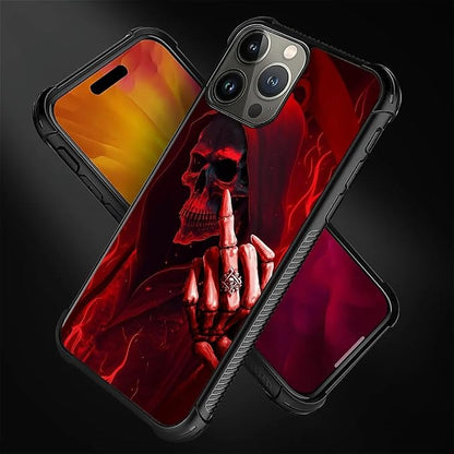 for iPhone 16 Pro Case, Gestures Funny Skull Pattern Graphic Design Girl Boy - Image 4