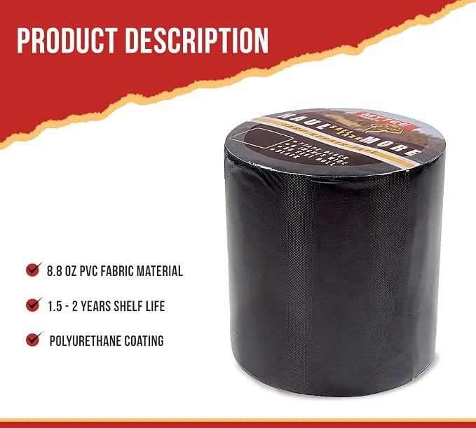 Mytee Products 8.8 oz Waterproof Black Vinyl Tarp Repair Tape 6 Inch x 50 FT - Image 2