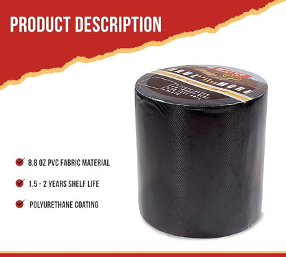 Mytee Products 8.8 oz Waterproof Black Vinyl Tarp Repair Tape 6 Inch x 50 FT - Image 2