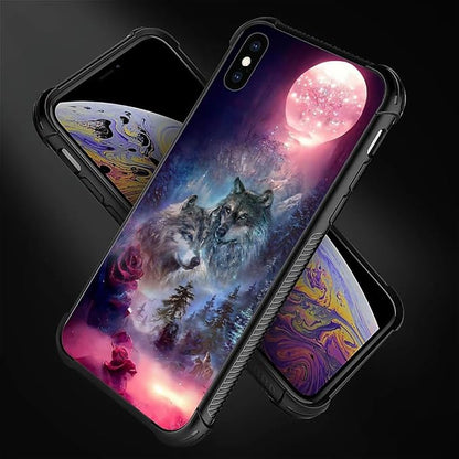 for iPhone X/Xs Case, Star Two Wolfs Howling Pattern Graphic Design Girl Boy - Image 4