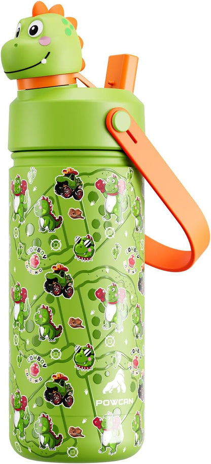POWCAN 18 oz Kids Stainless Steel Water Bottle: 2-in-1 Straw Spout Lid by POWCAN