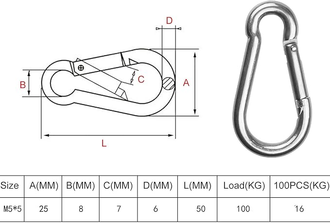 30 Pack 2 Inch Small Carabiner Clip Heavy Duty Spring Snap Hook M5 Stainless - Image 2
