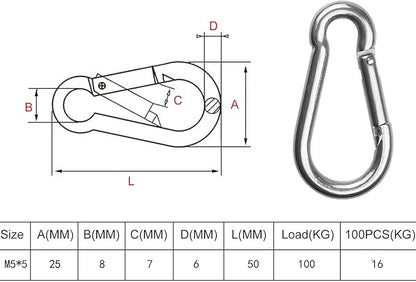 30 Pack 2 Inch Small Carabiner Clip Heavy Duty Spring Snap Hook M5 Stainless - Image 2