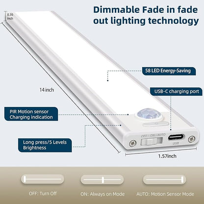14inch Under Cabinet Lighting, 4 Pack Rechargeable Motion Sensor Light Indoor - Image 6