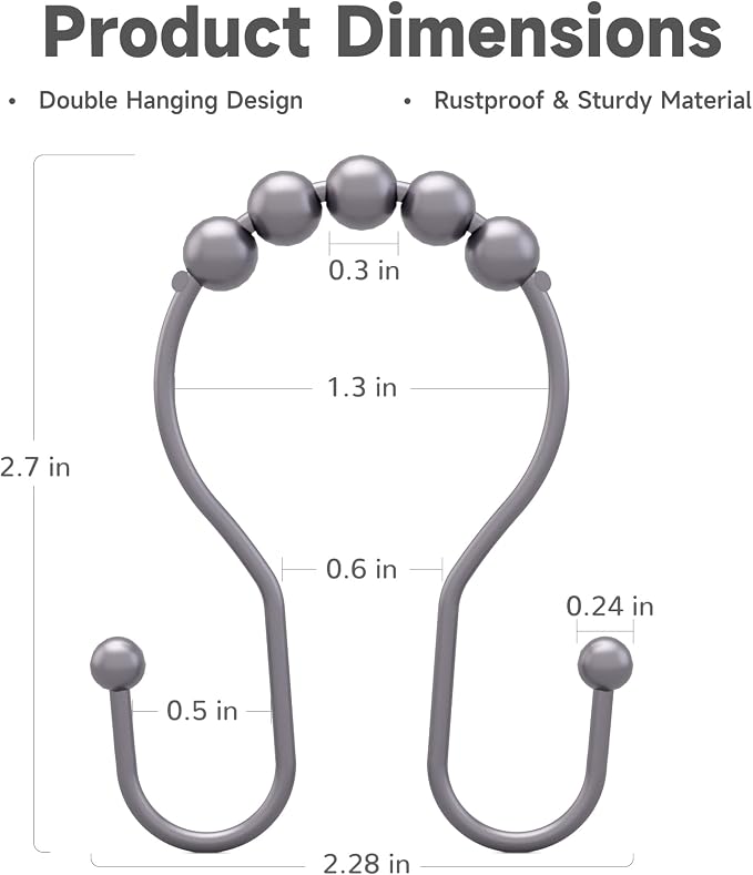 Bathway Shower Curtain Hooks, Shower Curtain Rings Rust Proof Double Hook - Image 4