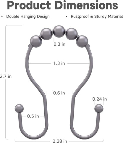 Bathway Shower Curtain Hooks, Shower Curtain Rings Rust Proof Double Hook - Image 4