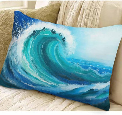 EKOBLA Sea Wave Lumber Pillow Cases Watercolor Painting Ocean Storm Landscape - Image 2