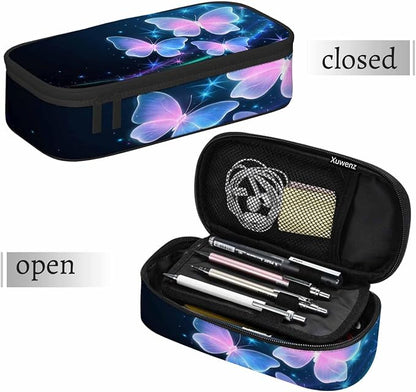 Glowing Butterflies Pencil Bag Sparkle Stars Bright Dark Blue Big Capacity - Image 7