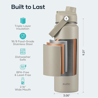 BUZIO 24 oz Water Bottle Insulated, Leakproof Stainless Steel Flask, Wide Mouth - Image 4