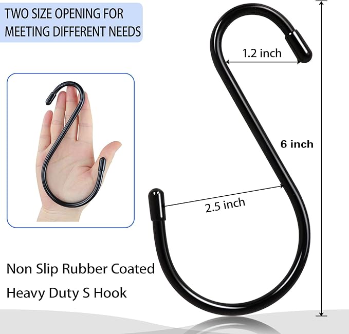 DINGEE 12 Pack 6 Inch Large S Hooks, Heavy Duty Vinyl Coated Non-Slip Metal - Image 2