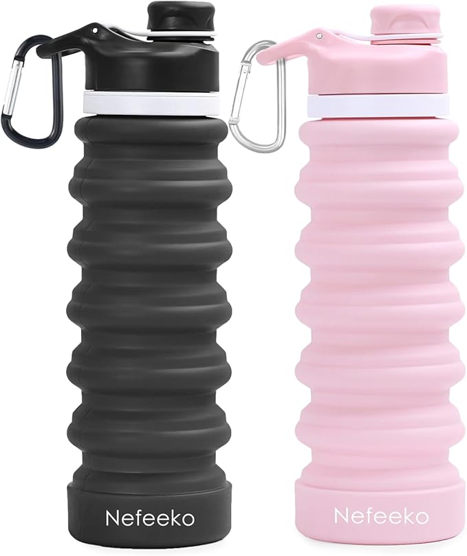Nefeeko Collapsible Water Bottle, 26oz Silicone Foldable Water Bottles by Nefeeko