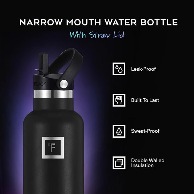 IRON °FLASK Camping & Hiking Hydration Flask - 32 oz Black Marquina - Image 2