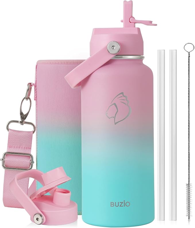 BUZIO 32 oz Water Bottle Insulated, Leakproof Stainless Steel Flask, Wide Mouth by BUZIO