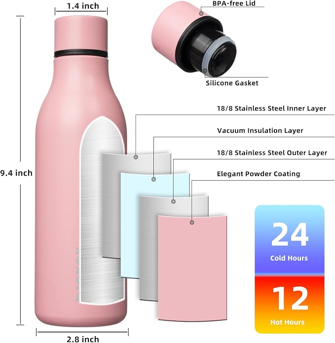 BJPKPK Insulated Water Bottles, 18 oz Stainless Steel Metal Water Bottle - Image 3