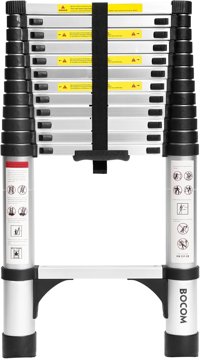 BOCOM 12.5 FT Aluminum Telescoping Ladder, Lightweight Multi-Purpose by BOCOM