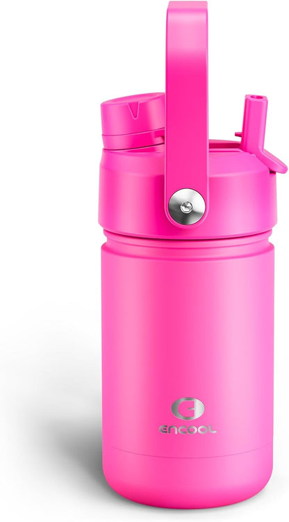 Kids Insulated Water Bottle - 12oz Stainless Steel Water Bottle with Dual Spouts by ENCOOL