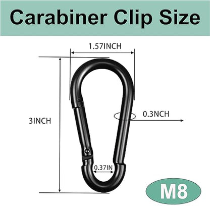 Black Carabiner, Heavy Duty Galvanized Steel Spring Snap Hook Carabiner Clips - Image 2