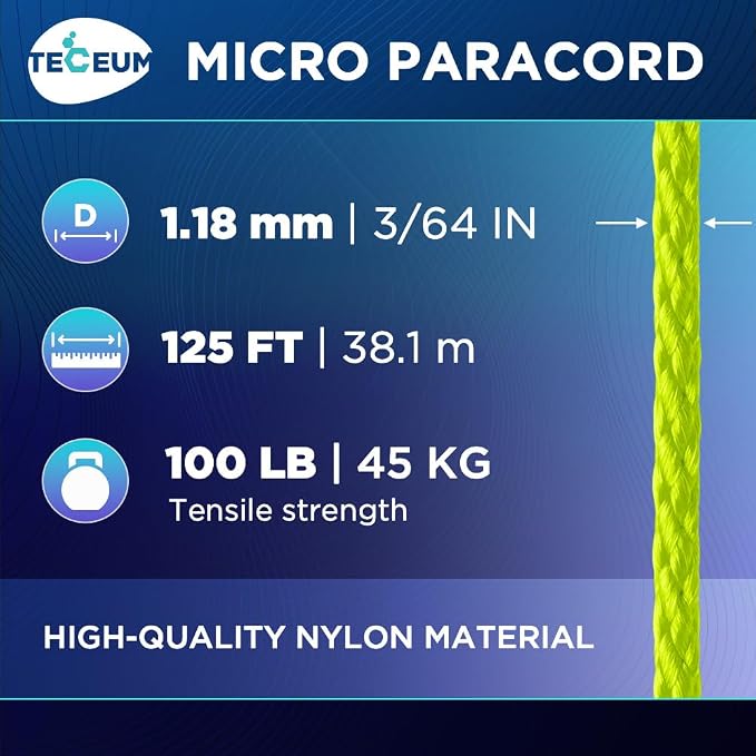 TECEUM Micro Paracord – 1.18 mm X 125 ft – Micro Utility Cord – Thin Braided - Image 2