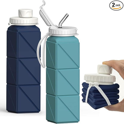 BEAUTAIL Collapsible Water Bottles 20.6oz 2 Pack, Silicone Foldable Portable by BEAUTAIL