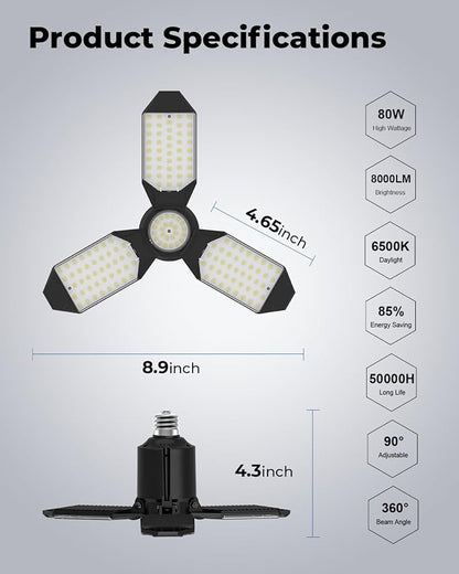 toberich LED Garage Light Bulbs 2 Pack, 8000LM Shop Lights - Image 6
