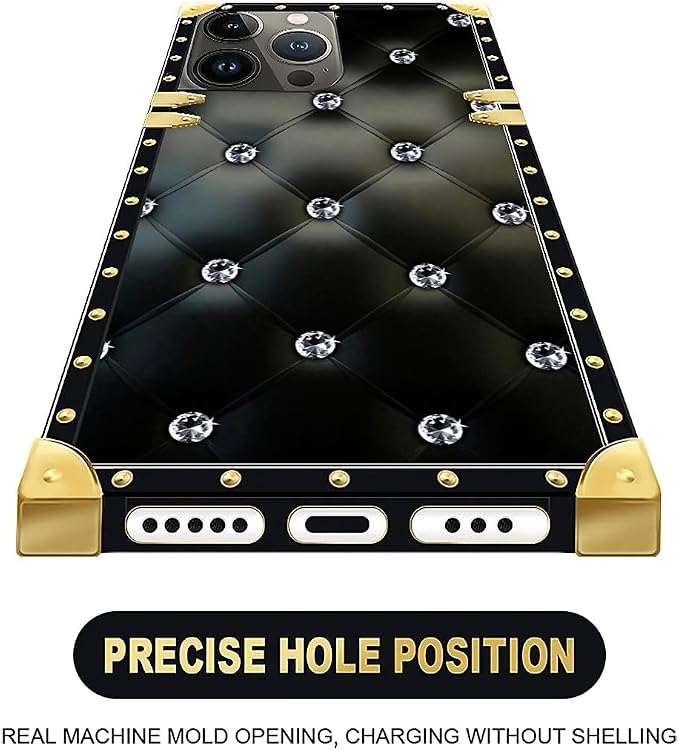 Compatible with iPhone 16 Pro Case, Shiny Black Sofa Crystal Luxury Golden - Image 5
