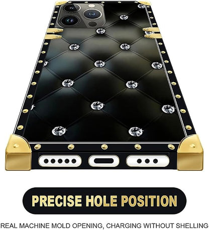 Compatible with iPhone 16 Pro Case, Shiny Black Sofa Crystal Luxury Golden - Image 5
