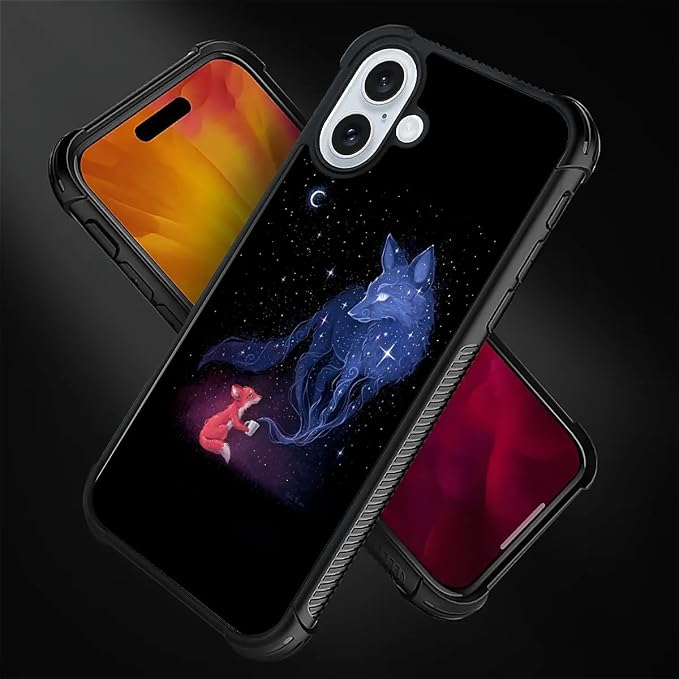 for iPhone 16 Plus Case, Galaxy Fox Wolf Pattern Graphic Design Girl Boy Soft - Image 2