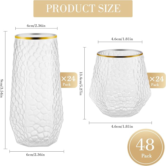 48 Pack Plastic Wine Glasses – 24 x 9oz Stemless Champagne Flutes & 24 x 12oz - Image 6
