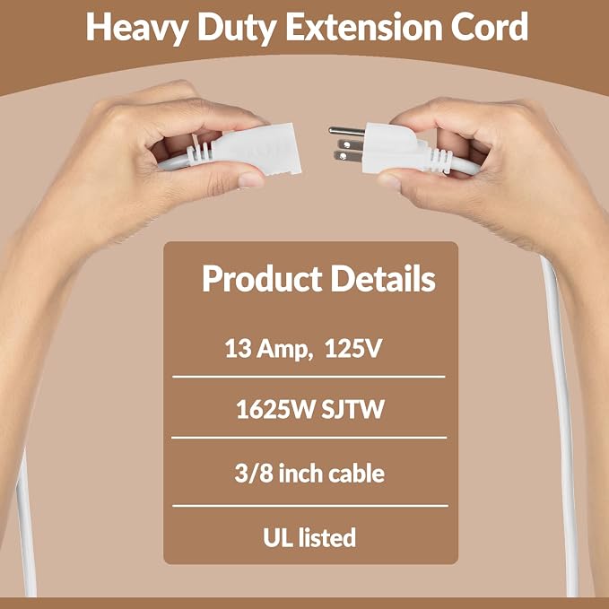 Heavy Duty Extension Cord/Wire Power Cable, Indoor 16/3, Single Outlet - Image 5