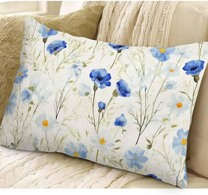 EKOBLA Watercolor Flowers Decorative Pillow Case Throw Pillow Covers Blue - Image 3