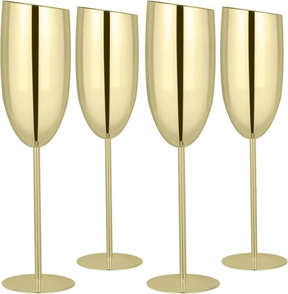 TJ Champagne Glasses Set of 4 Stainless Steel Champagne Flutes 8.5 oz by TJ
