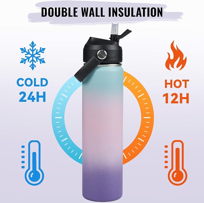 Fijinhom 24oz Insulated Stainless Steel Water Bottle, Wide Mouth Double Wall - Image 6