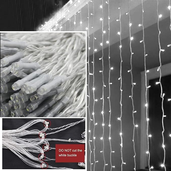 Solhice LED Curtain Lights Outdoor 30ft x10ft Cool White, 720 LED Plug in - Image 8