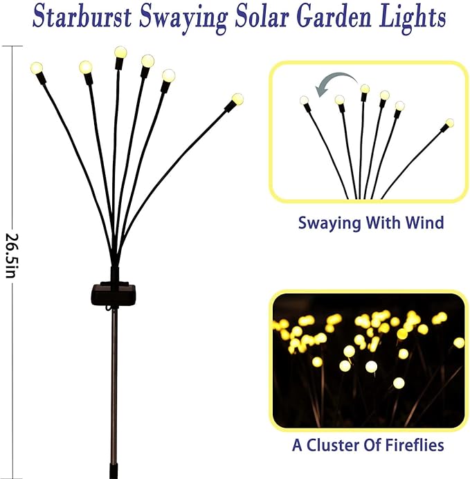 ZFNN Solar Garden Lights Outdoor, 4 Pack Firefly Swaying Lights, Waterproof - Image 6