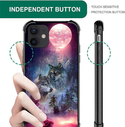 for iPhone 12/12 Pro Case, Star Two Wolfs Howling Pattern Graphic Design Girl - Image 4