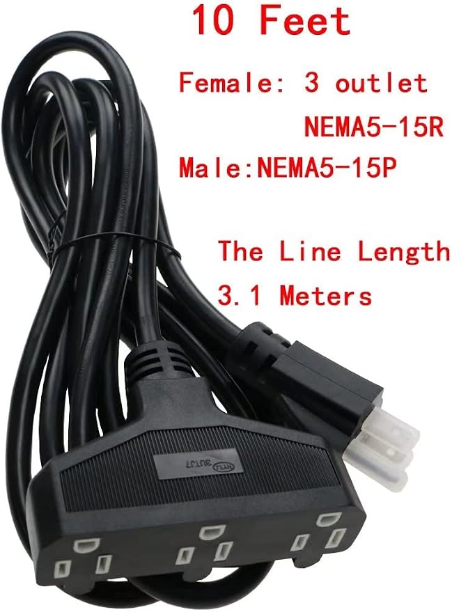 3 Outlet Extension Power Cord 105℃ Temperature Resistant Waterproof Cable 14AWG - Image 7