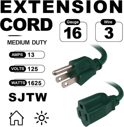 EP 75FT Green Outdoor Extension Cord, 16/3 SJTW Heavy Duty Waterproof, 3 Prong - Image 2